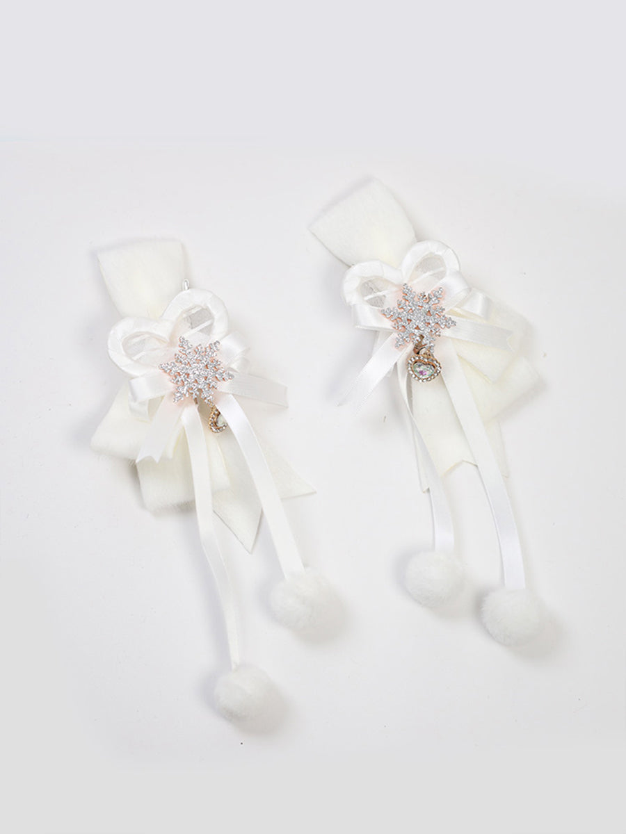 Milk White Bowknot Snowflake Hairclips