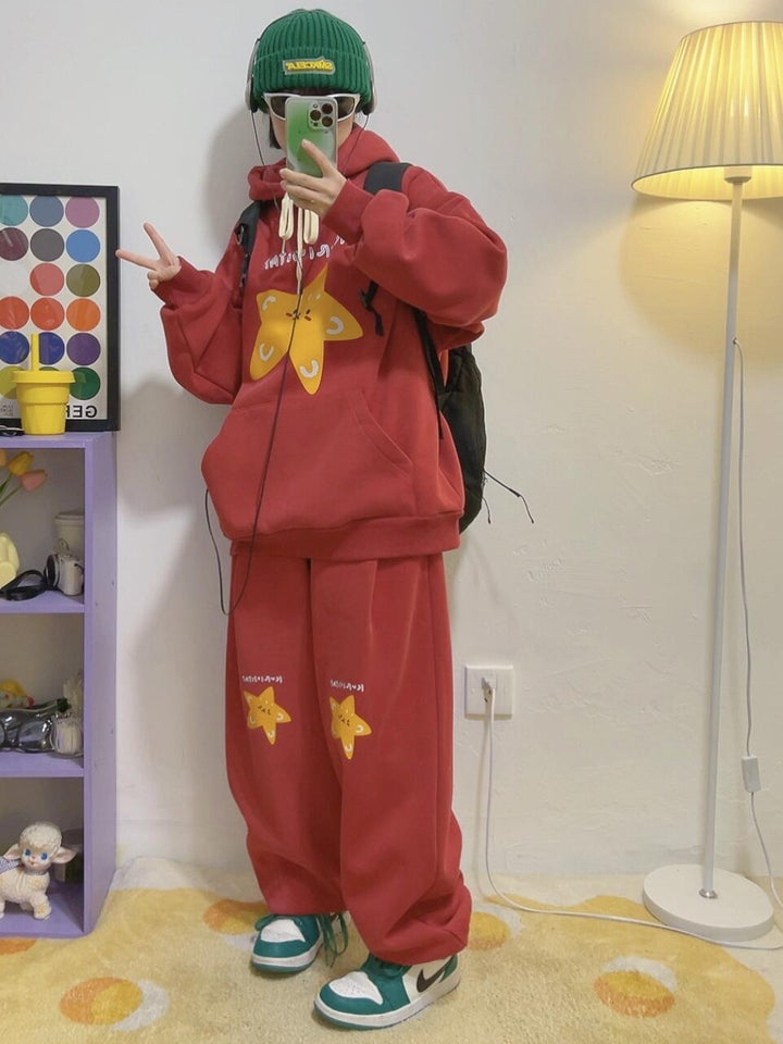 Red Winter Thickened Fleece Harem Pants