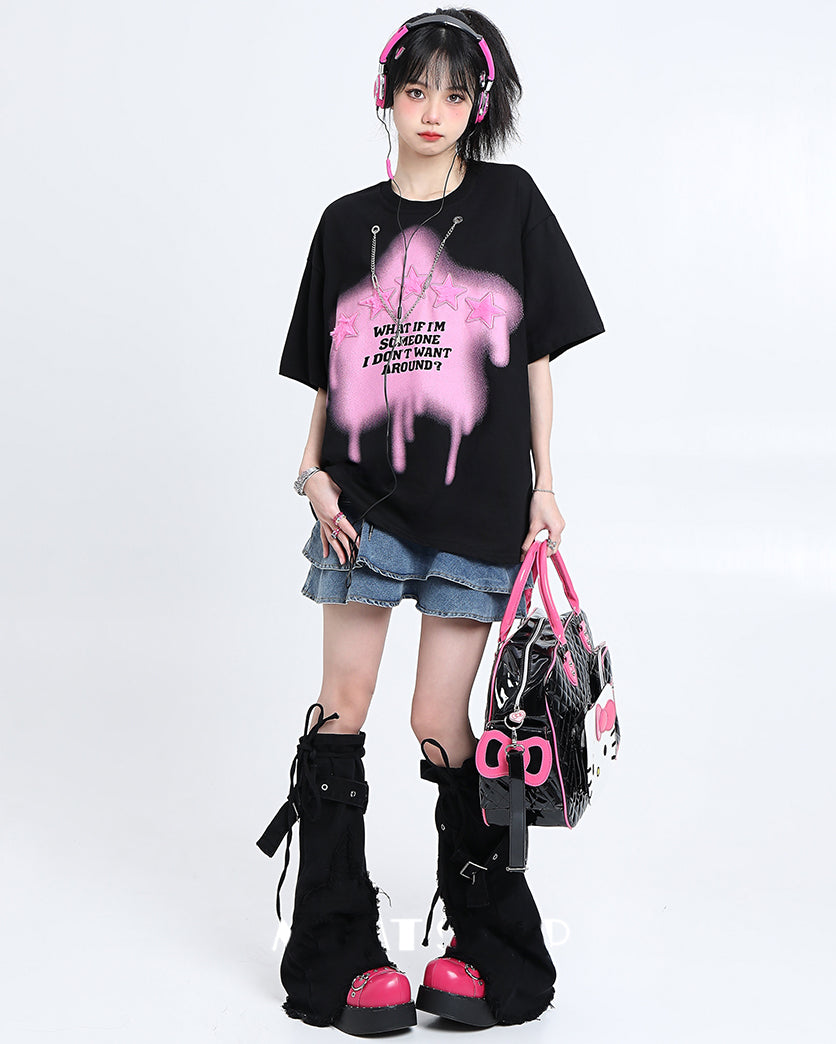 Summer High-waisted A-line Denim Skirt with Ruffled Hem