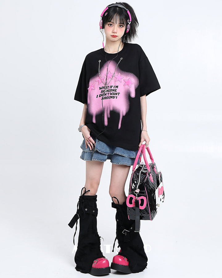 Summer High-waisted A-line Denim Skirt with Ruffled Hem