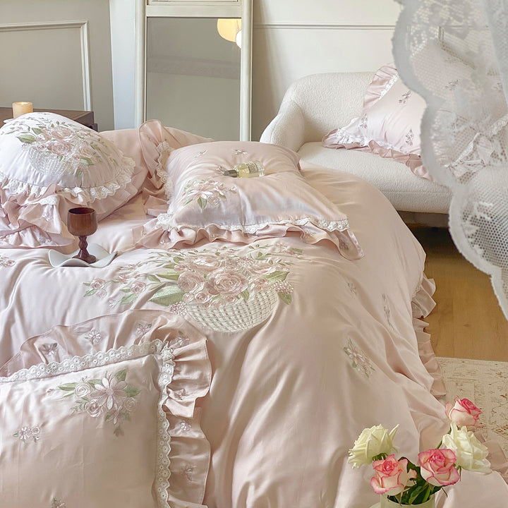 Rose Embroidery Lace Cotton Bedding Set