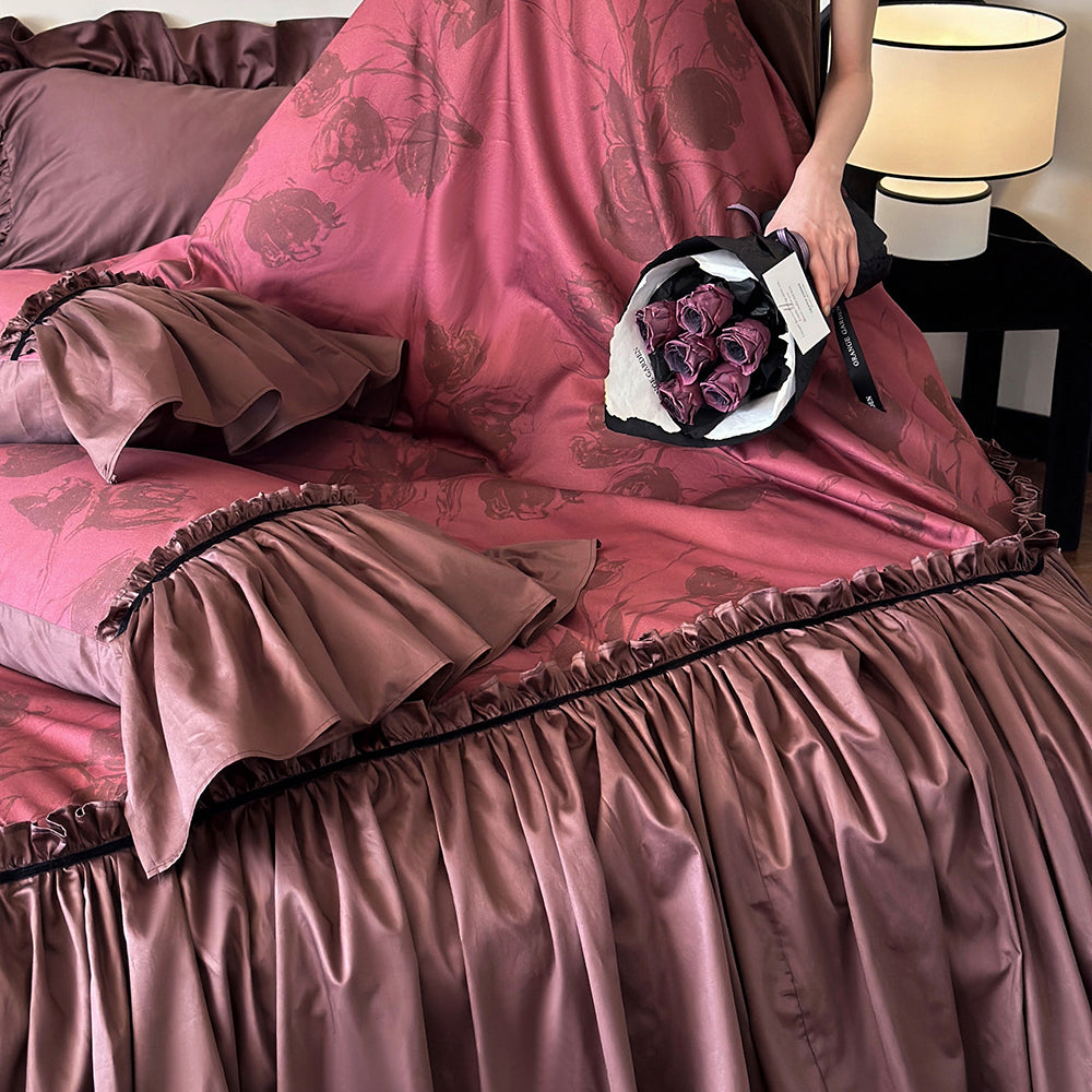 Romantic Vintage Red Lace Cotton Duvet Cover