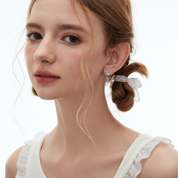 Pink Heart Wings Earrings