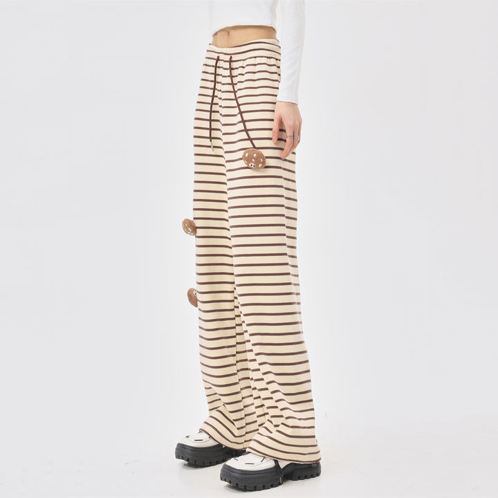 Striped Inner Fleece Casual Straight Pants