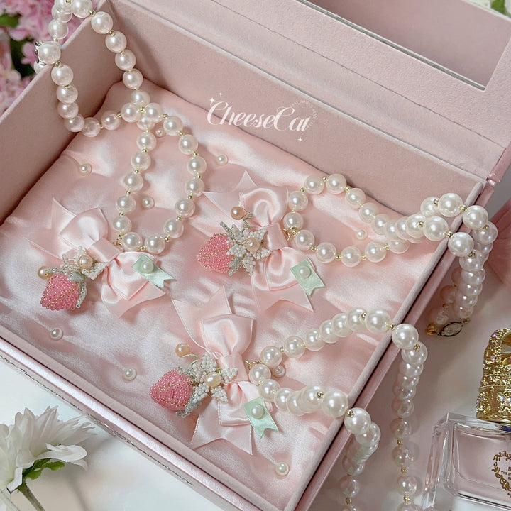 Lolita Pearl Strawberry Bow Necklace