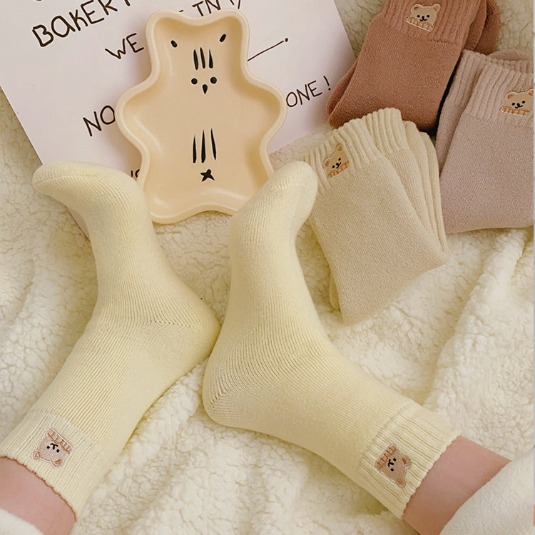 Adorable Embroidered Little Bear Winter Socks  2 Pairs/set