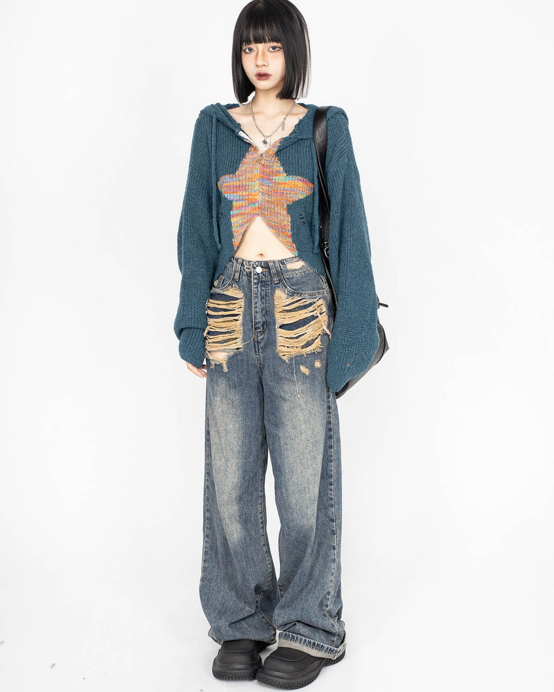Star print hooded short sweater
