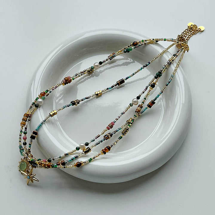 Luxury Meilad natural stone beaded octagram necklace