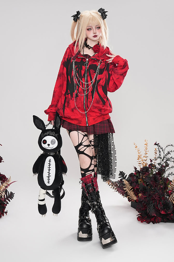 Red Gothic Subculture Chain Punk Style Cardigan Sweatshirt