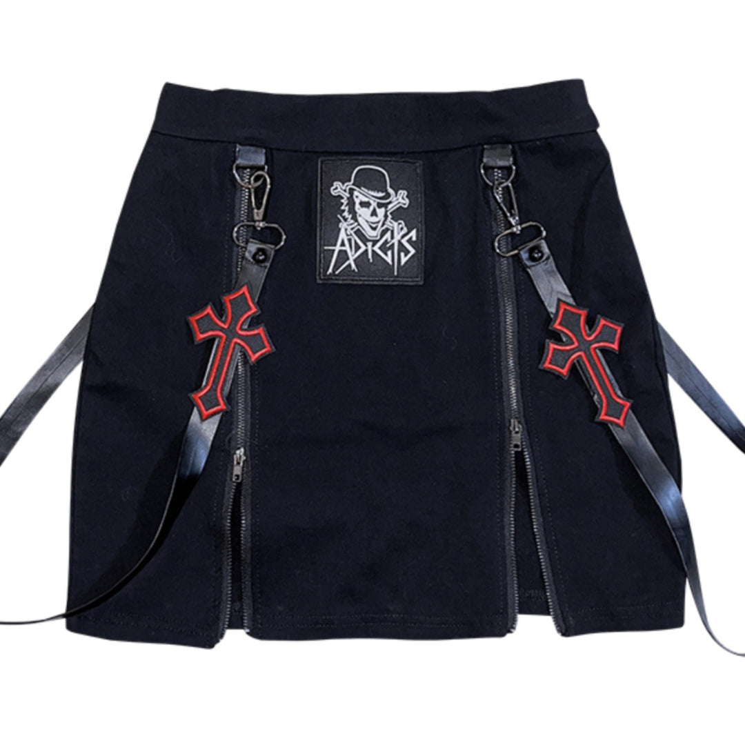 Punk cross-split black mini skirt