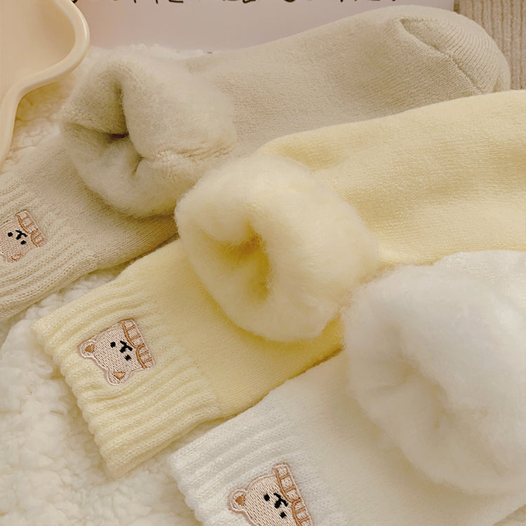 Adorable Embroidered Little Bear Winter Socks  2 Pairs/set
