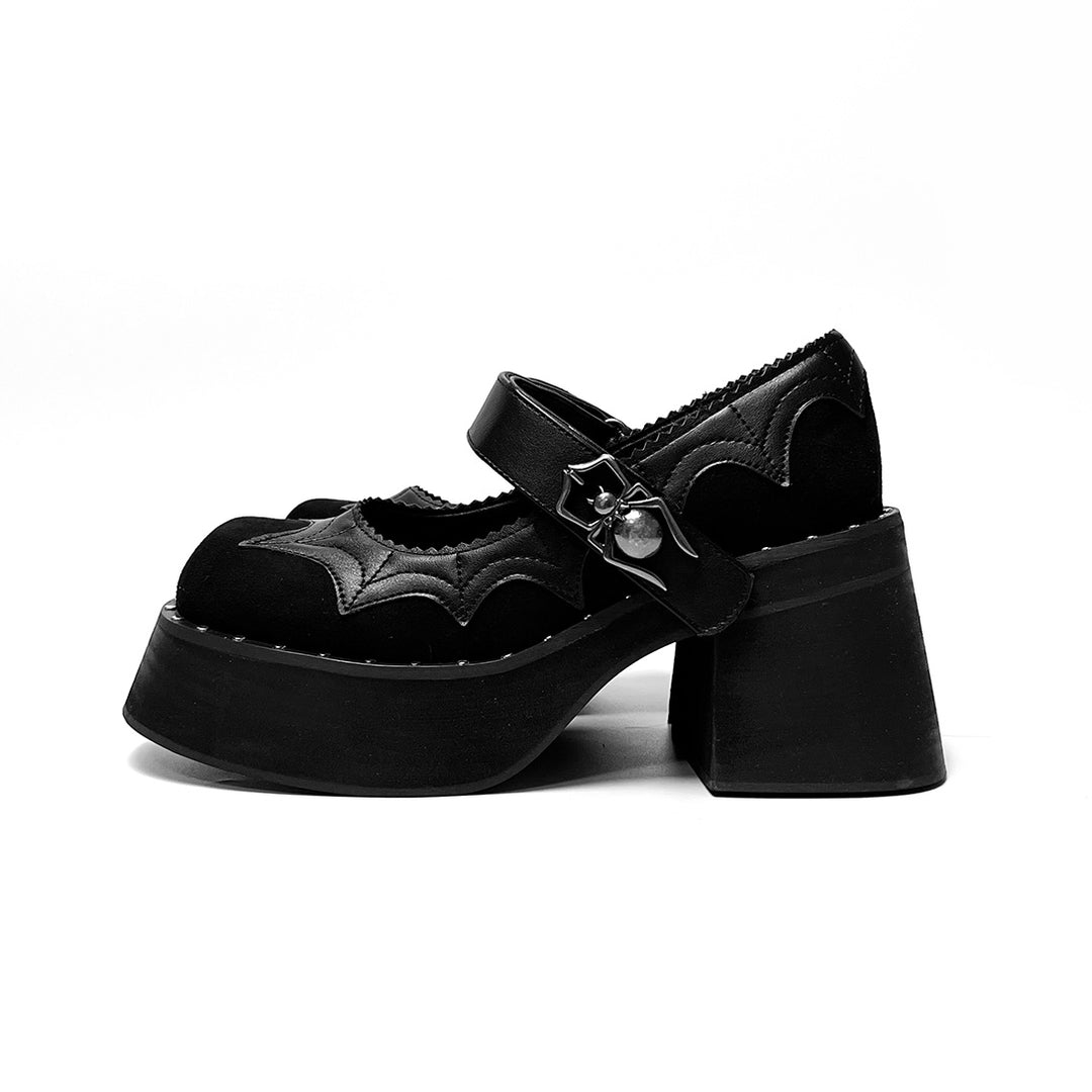 Spider-themed Gothic Black Mary Jane Shoes