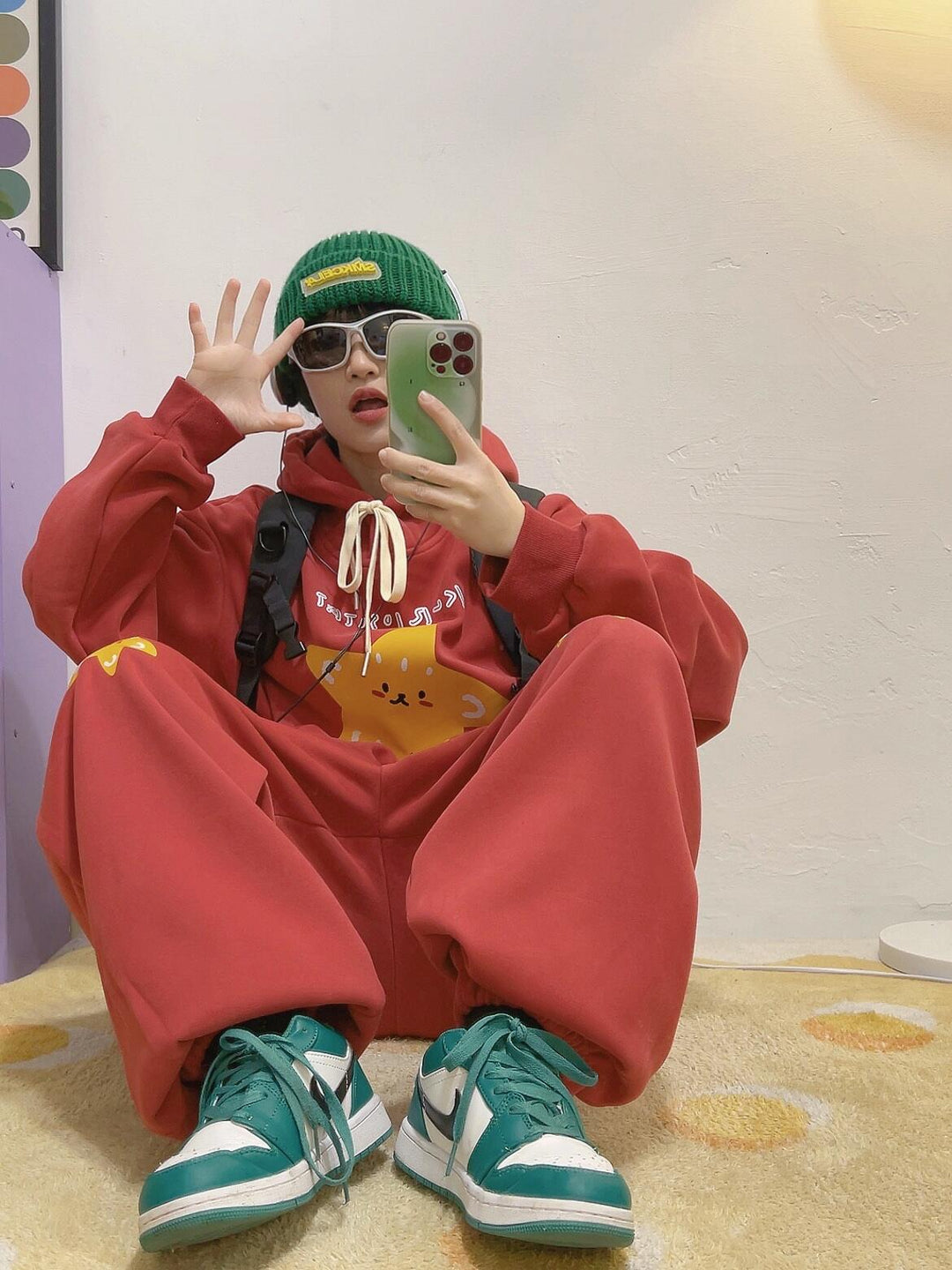 Red Winter Thickened Fleece Harem Pants