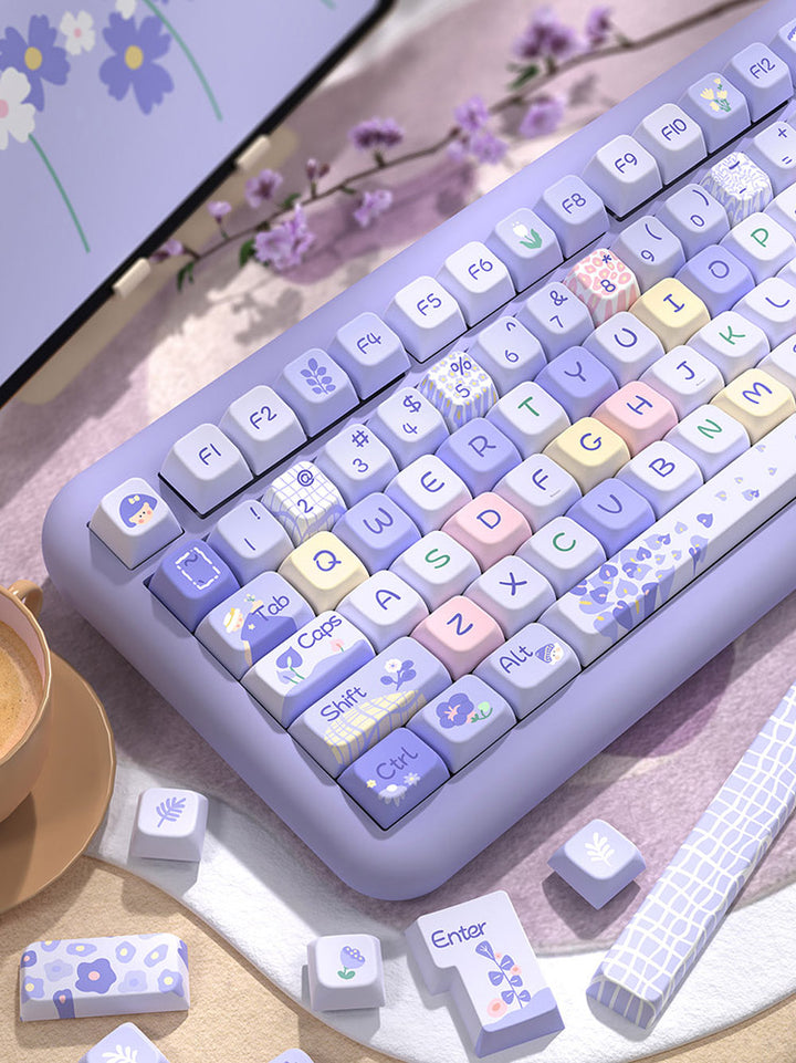 Pastel Lavender Floral Keycaps Set for Mechanical Keyboards
