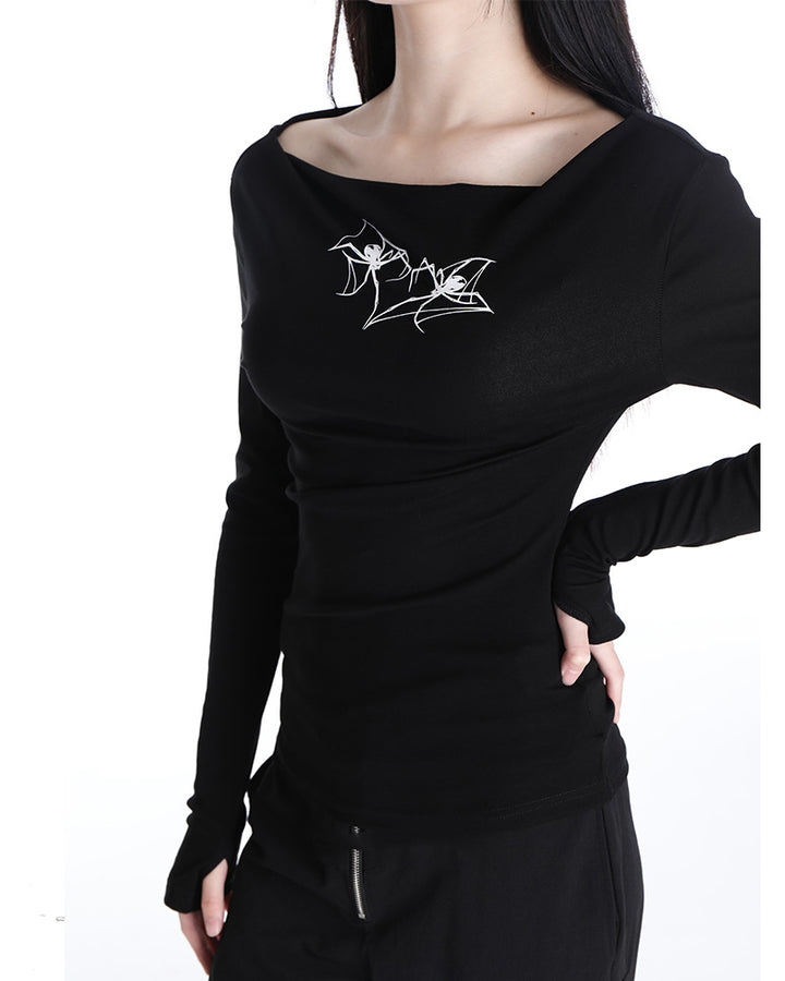 Korean spring Chic one-shoulder long-sleeve t-shirt for women