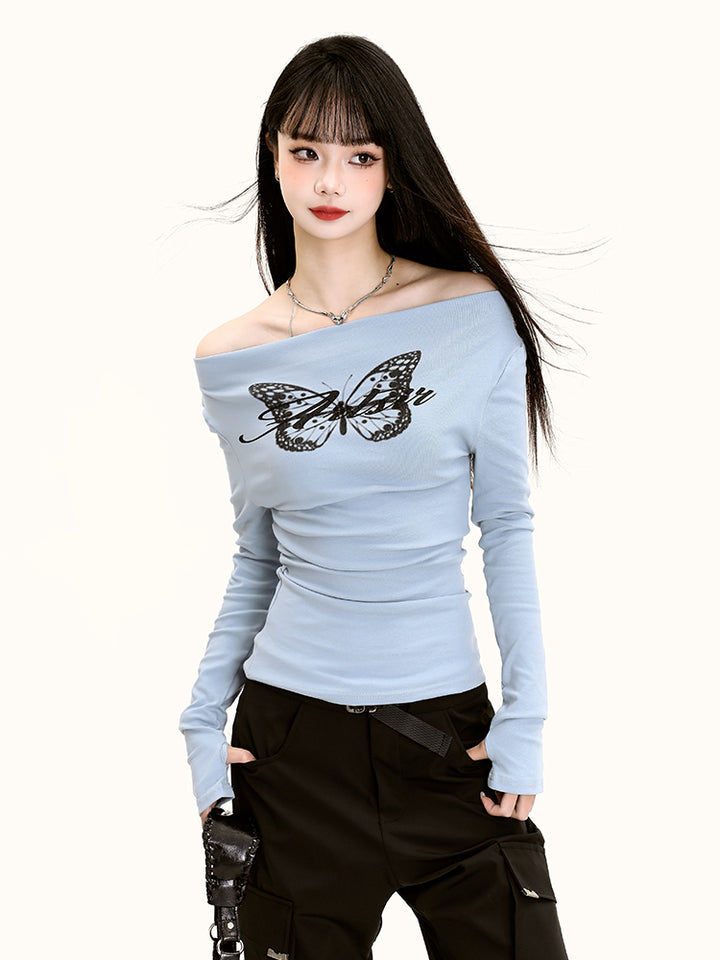 Chic Spring Off-shoulder Long-sleeve Base Top