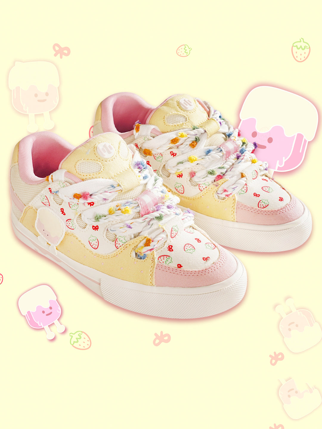 Strawberry Yellow and Pink Color-Block Puffer Shoes