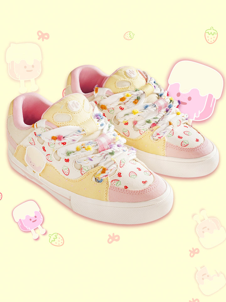 Strawberry Yellow and Pink Color-Block Puffer Shoes