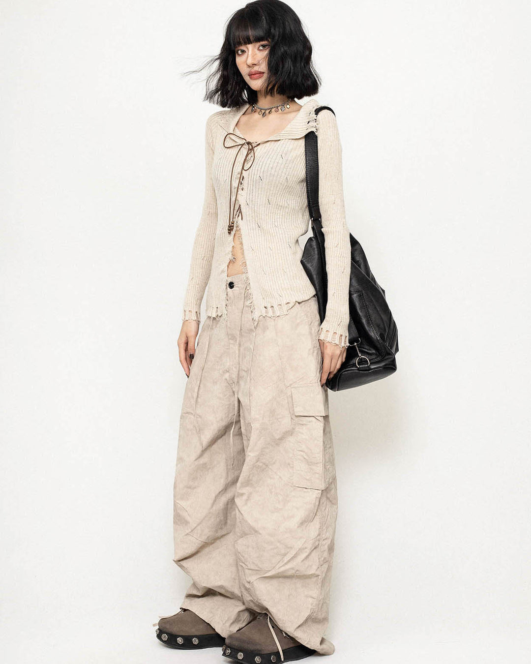 Italy Apricot long-sleeved short top spring and autumn knitwear