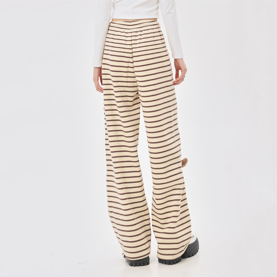 Striped Inner Fleece Casual Straight Pants