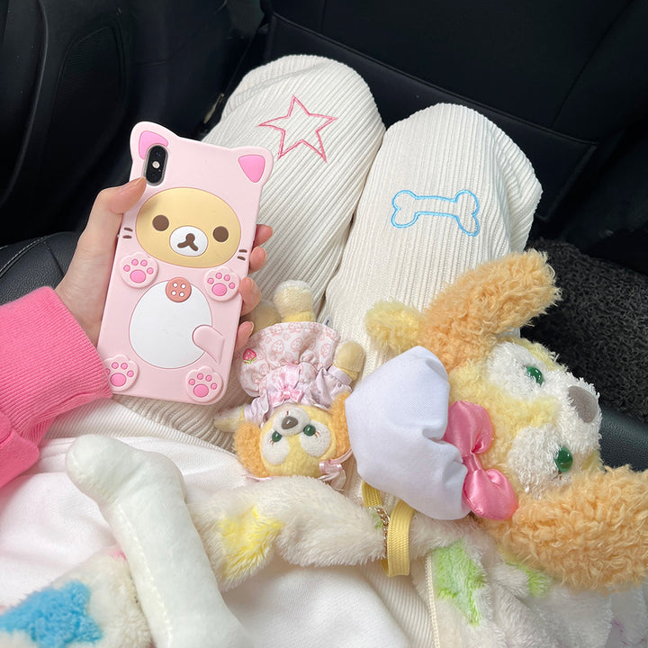 Star Bone Embroidery Inner Fleece Corduroy Pants for Autumn and Winter