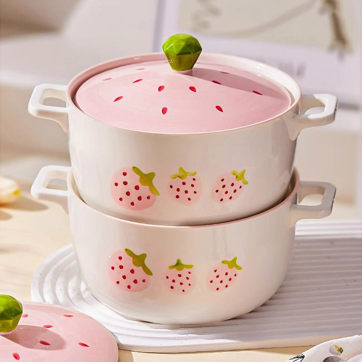 Cute Strawberry Ceramic Ramen Bowl