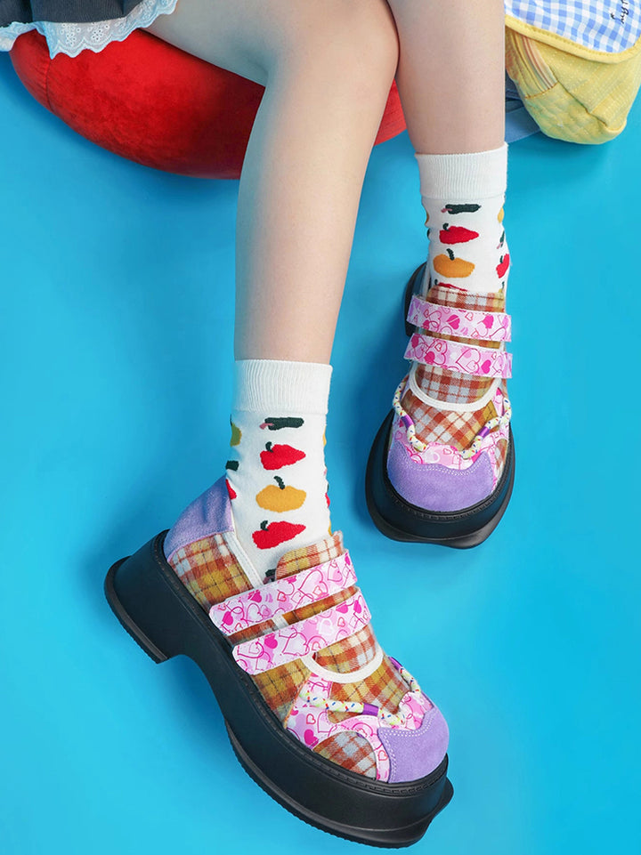 Vintage Heart Checkered Pattern Flats