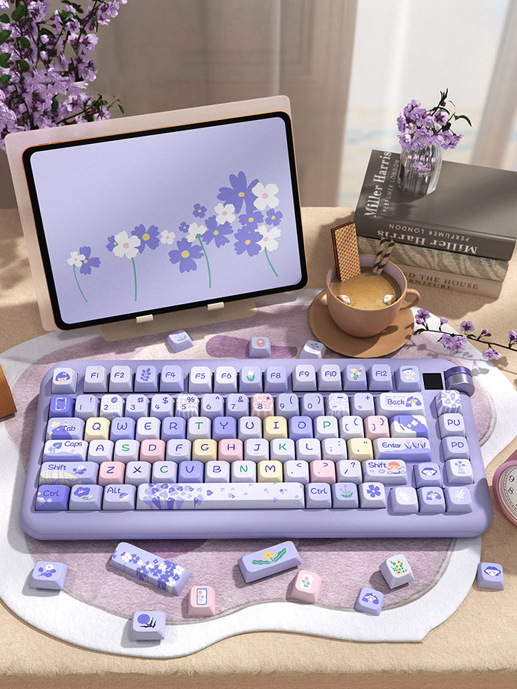 Pastel Lavender Floral Keycaps Set for Mechanical Keyboards