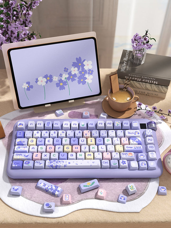 Pastel Lavender Floral Keycaps Set for Mechanical Keyboards