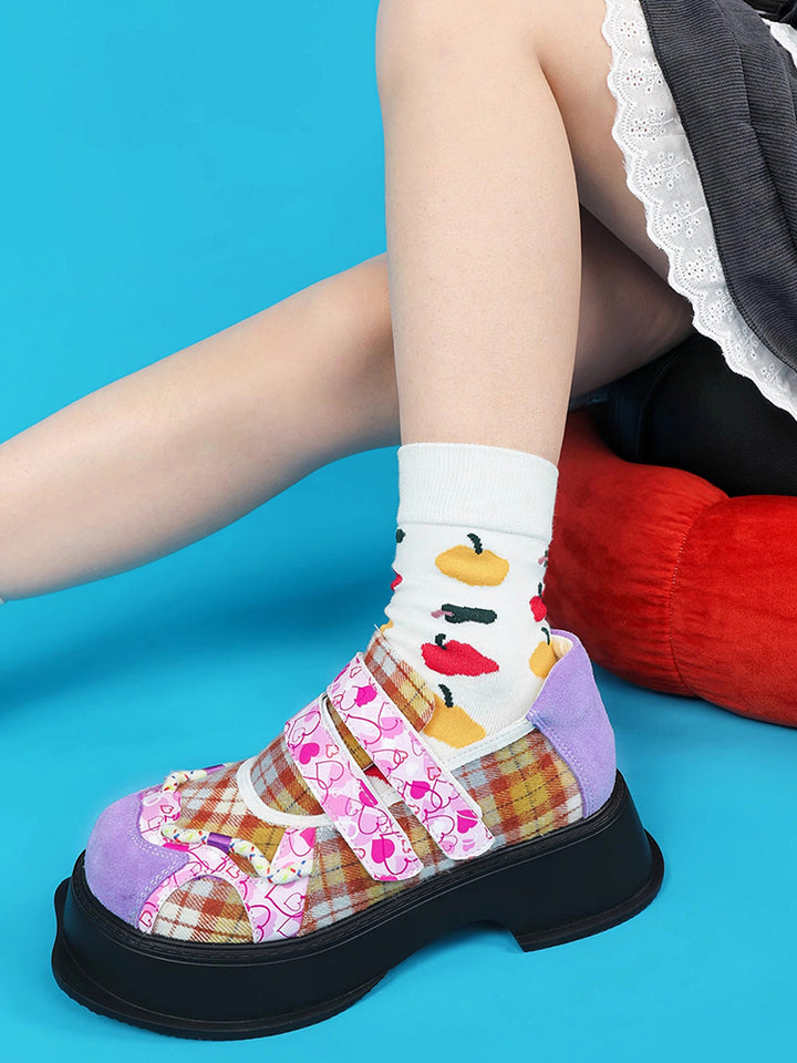 Vintage Heart Checkered Pattern Flats