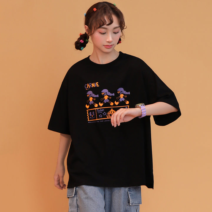 Japanese College -style Loose-fit Summer Short-sleeved Round-neck T-shirt