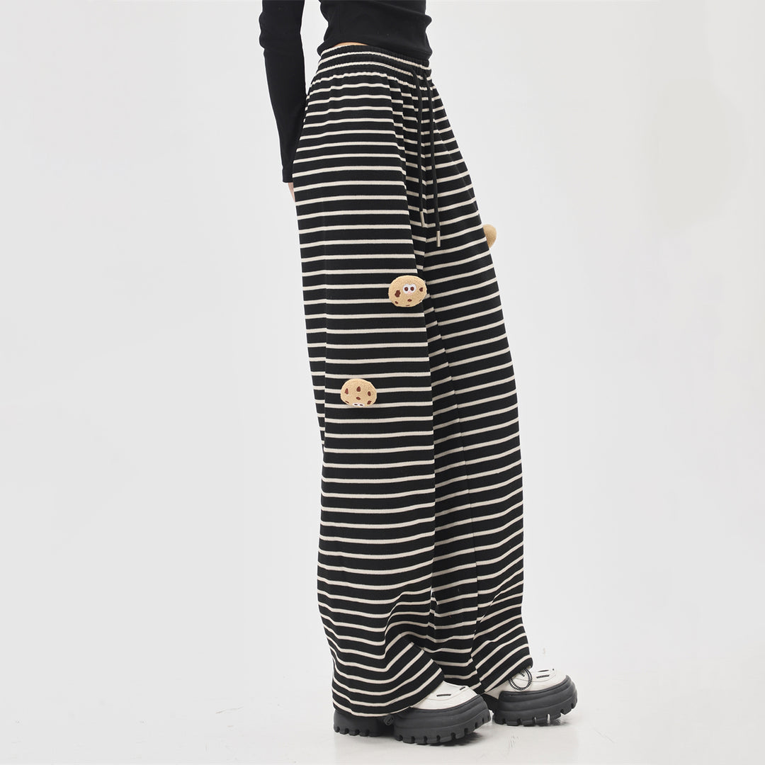 Striped Inner Fleece Casual Straight Pants