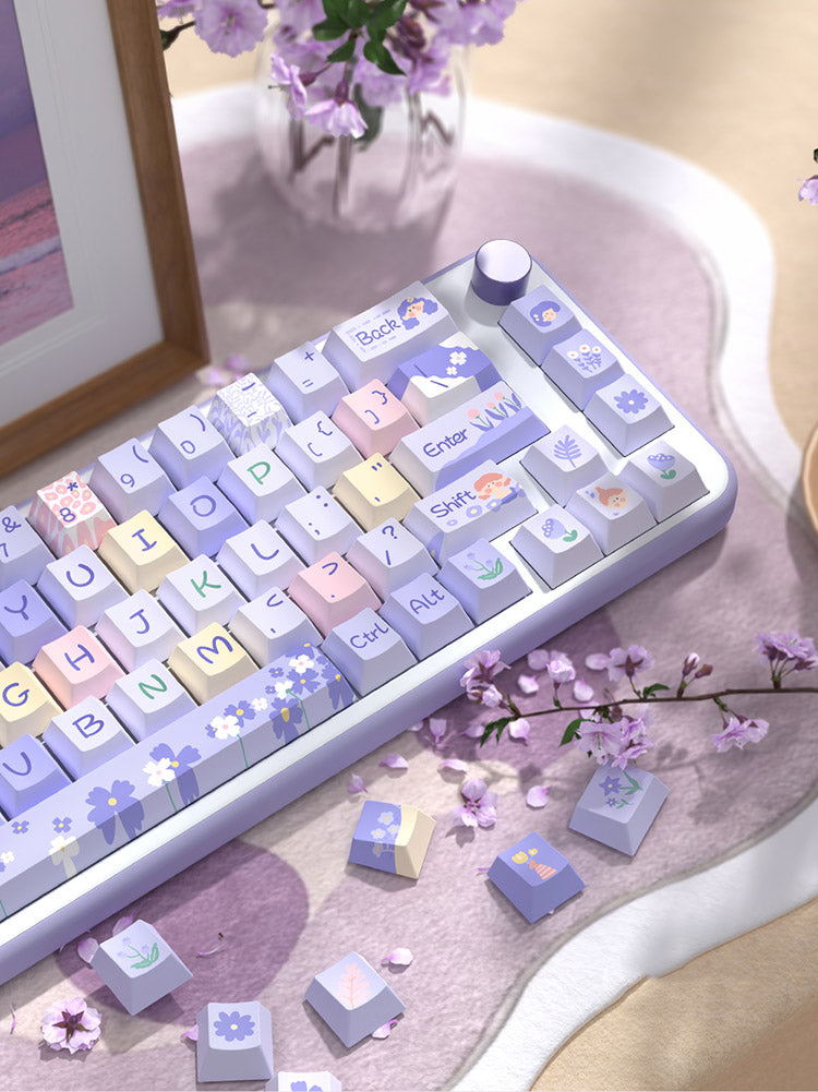 Pastel Lavender Floral Keycaps Set for Mechanical Keyboards