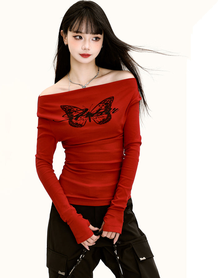 Chic Spring Off-shoulder Long-sleeve Base Top