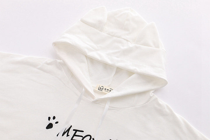 Cat “Meow” Paw Printed Ears Hooded T-shirt