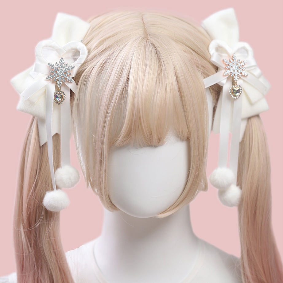 Milk White Bowknot Snowflake Hairclips