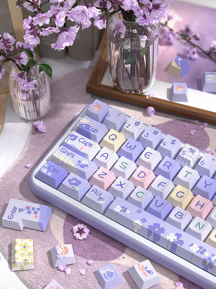 Pastel Lavender Floral Keycaps Set for Mechanical Keyboards