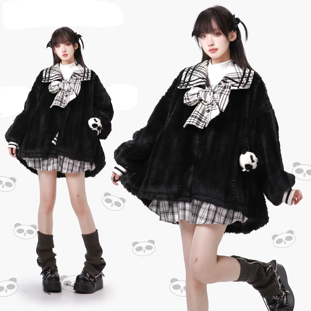 Panda Pattern Coat Skirt Top Socks