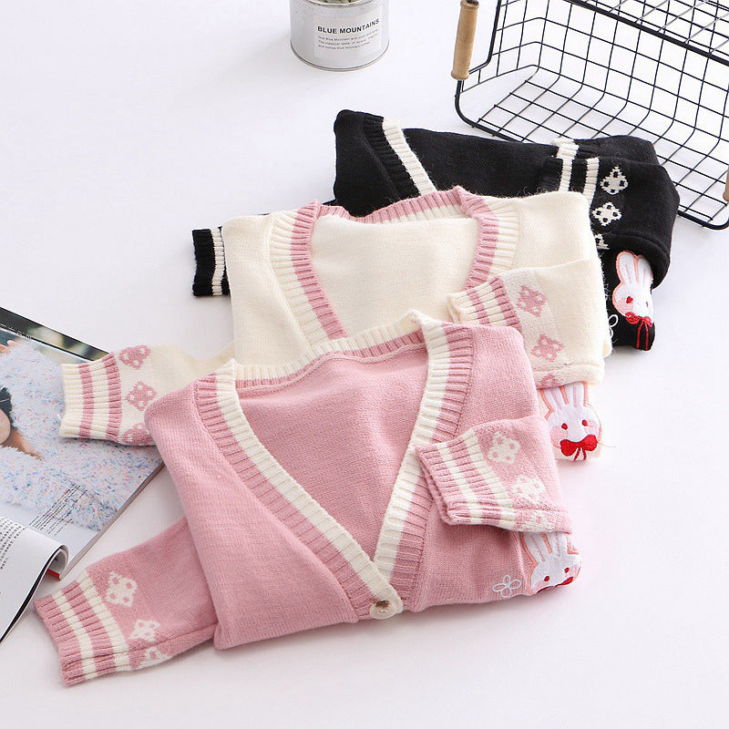 Rabbits Embroidery Cardigan Sweater Long Sleeve