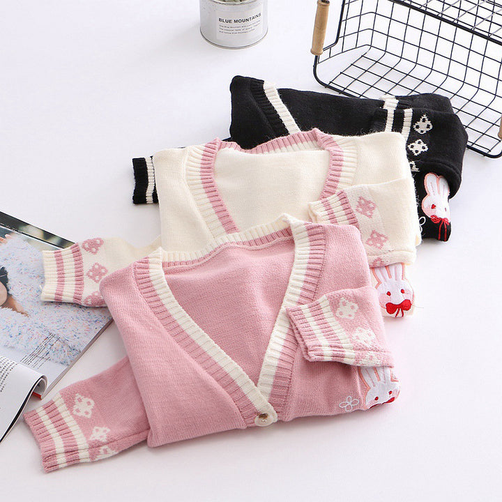 Rabbits Embroidery Cardigan Sweater Long Sleeve