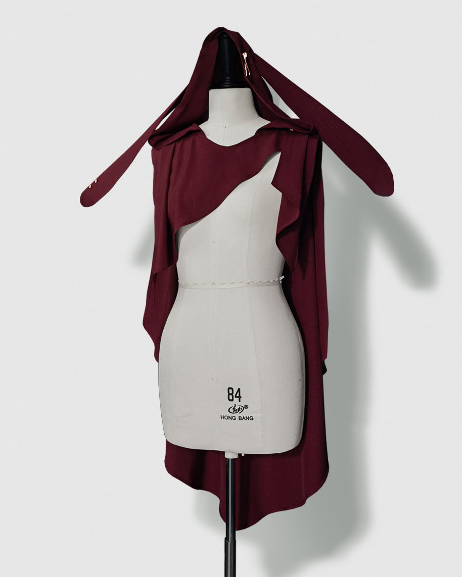 Stylish Burgundy Hooded Cape with Embellishments