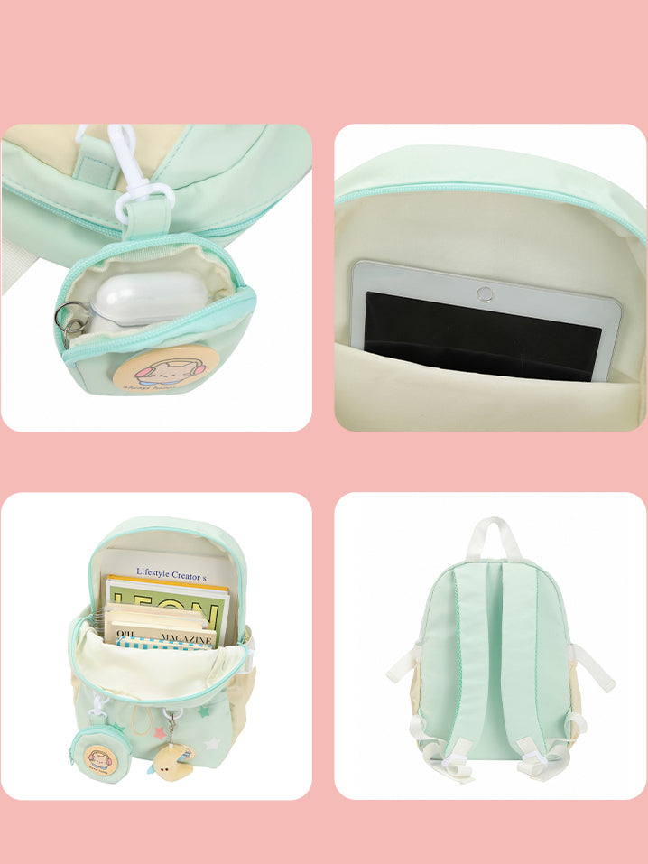 Sweet Cartoon Backpack for Girls (Green, Blue, Yellow)