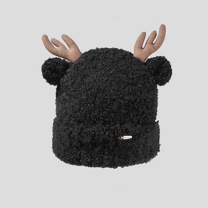 Cute Cartoon Bear Ears Deer Antler Knit Plush Hat