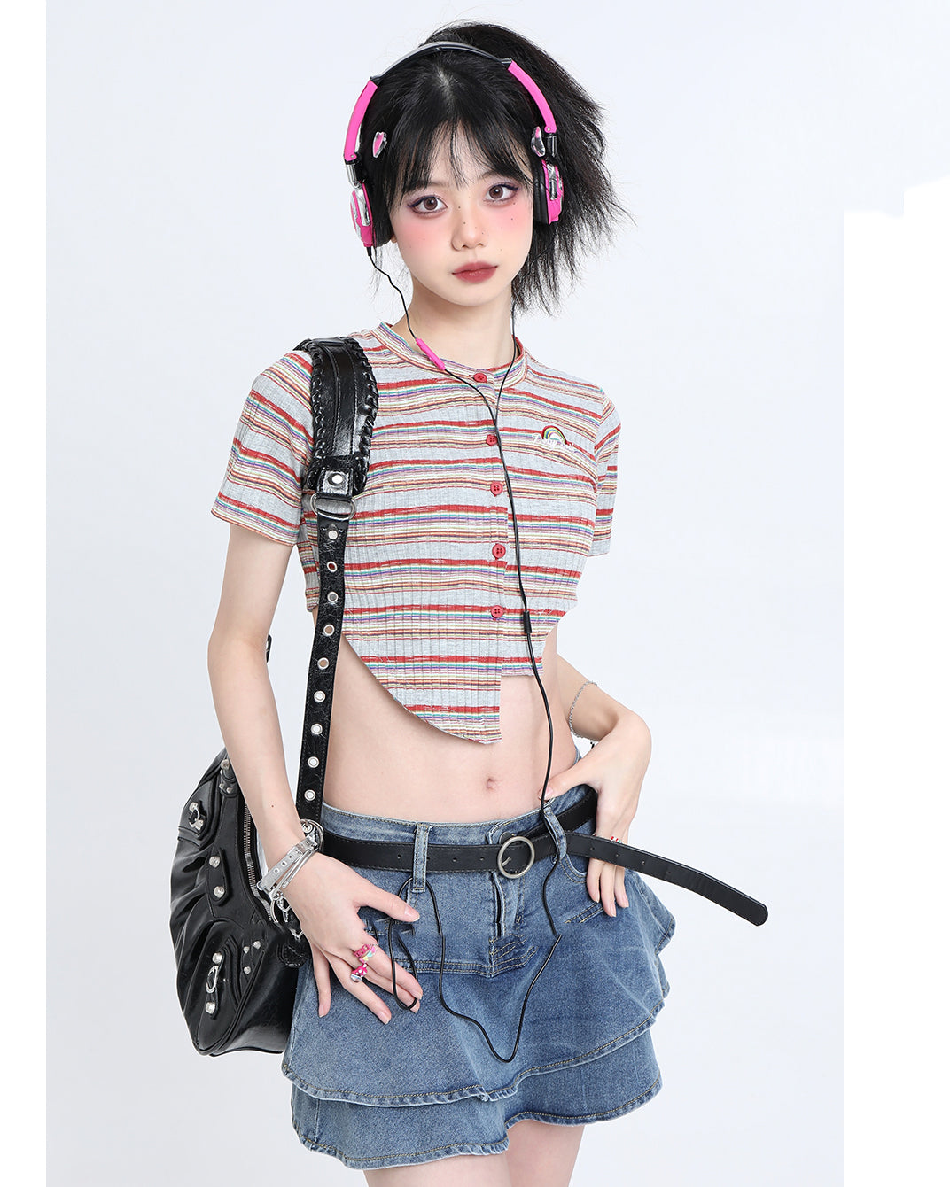 Summer High-waisted A-line Denim Skirt with Ruffled Hem