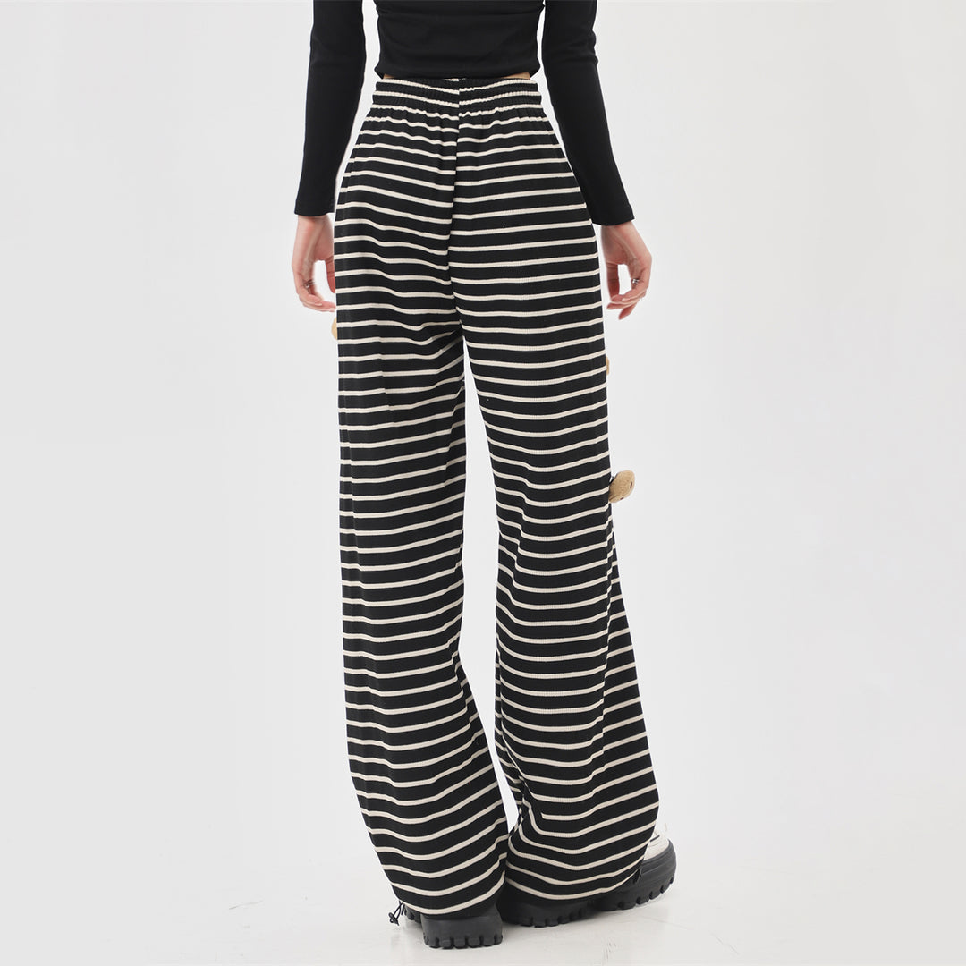 Striped Inner Fleece Casual Straight Pants