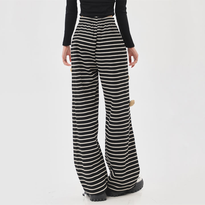 Striped Inner Fleece Casual Straight Pants