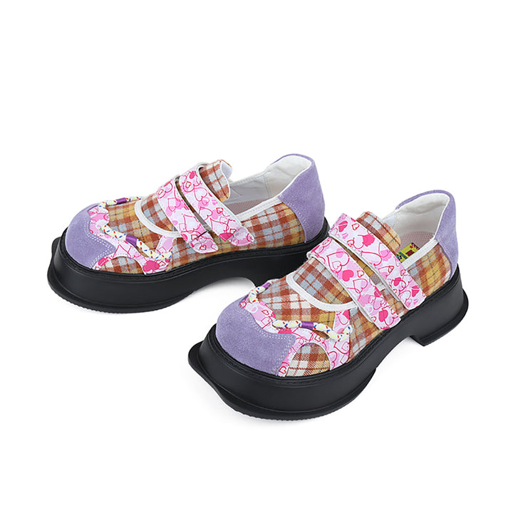Vintage Heart Checkered Pattern Flats