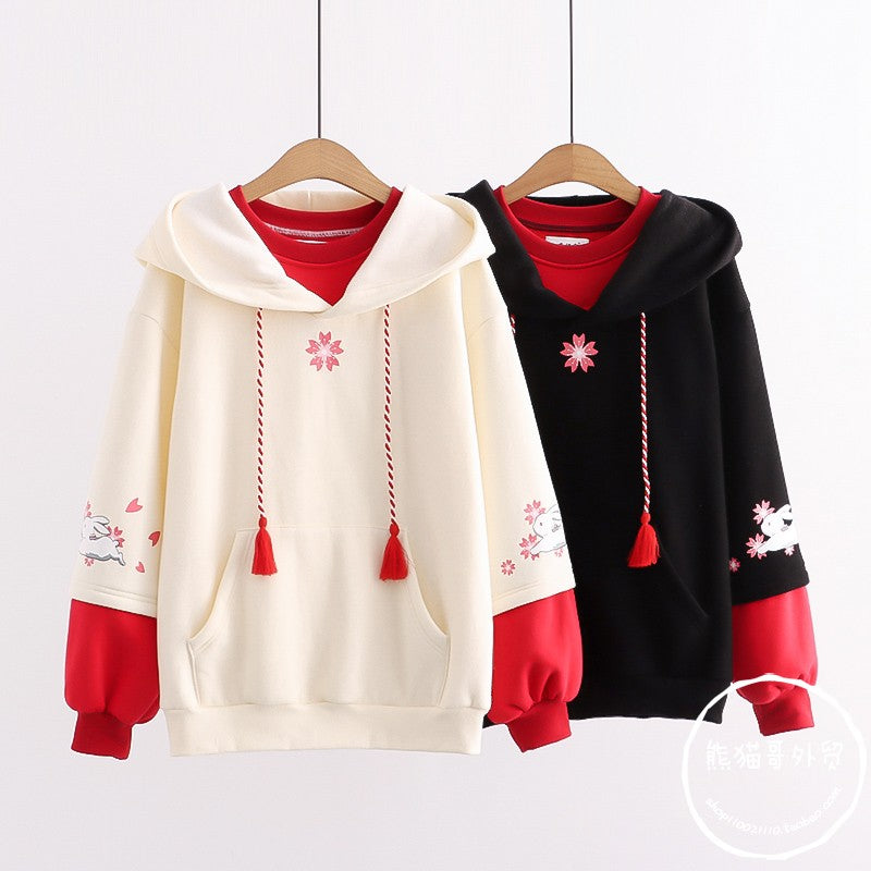 Sakura Bunny Print Hoodie