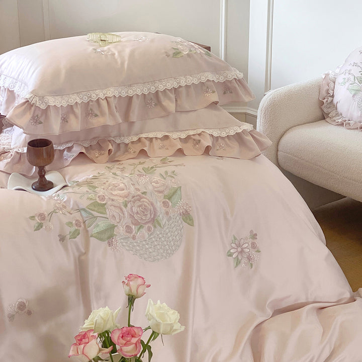 Rose Embroidery Lace Cotton Bedding Set