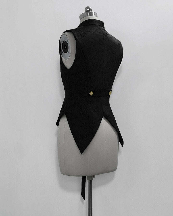Black Floral Vest with Bow Accent
